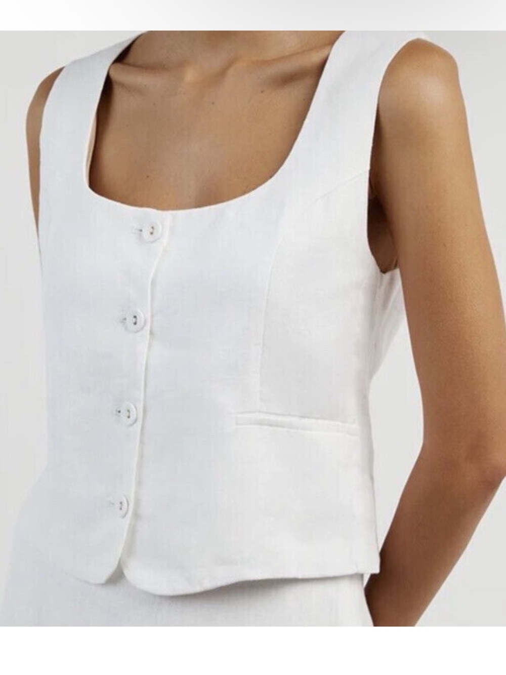DISSH Oscar Scoop Neck Linen Vest Top White